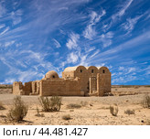 Quseir (Qasr) Amra desert castle (against the sky with clouds) near Amman, Jordan. World heritage with famous fresco's. (2016 год). Стоковое фото, фотограф Владимир Журавлев / Фотобанк Лори
