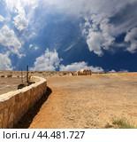 Quseir (Qasr) Amra desert castle (against the sky with clouds) near Amman, Jordan. World heritage with famous fresco's. (2016 год). Стоковое фото, фотограф Владимир Журавлев / Фотобанк Лори