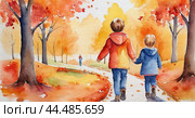 Осень. Акварель. Этюд сделанный учеником. Autumn. Watercolour. A sketch made by a student. Стоковое AI-изображение, AI-художник Гер Олег / Фотобанк Лори