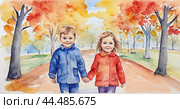 Осень. Акварель. Этюд сделанный учеником. Autumn. Watercolour. A sketch made by a student. Стоковое AI-изображение, AI-художник Гер Олег / Фотобанк Лори