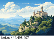 Illustration of San Marino city. Стоковое AI-изображение, AI-художник Veniamin Kraskov / Фотобанк Лори