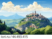 Illustration of San Marino city. Стоковое AI-изображение, AI-художник Veniamin Kraskov / Фотобанк Лори