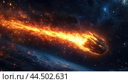 A flying meteorite blazing through the sky. Стоковое AI-изображение, AI-художник Veniamin Kraskov / Фотобанк Лори