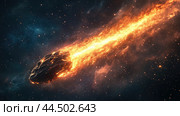 A flying meteorite blazing through the sky. Стоковое AI-изображение, AI-художник Veniamin Kraskov / Фотобанк Лори