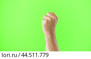 Male Hand Making Rise Up Sign Symbol. Chroma Key Green Screen Background. Gesture Movement. Body Language. 4K Footage. Close Up. Raised Hand. Clenched Closed Fist. Raised Up. Human Equal Rights. Vote. Стоковое видео, видеограф Марина Демидюк / Фотобанк Лори