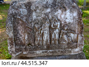 Koporye Fortress. Fragment of a tombstone (2024) Редакционное фото, фотограф Анна Кривицкая / Фотобанк Лори