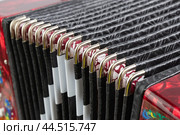 folklore musical instrument, handmade Russian accordion with painting and inlay, isolated on a white background. Стоковое фото, фотограф ~✿Eлена Челышева(Кочина)✿~ / Фотобанк Лори
