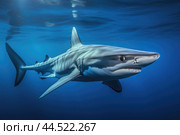 Blue shark (Prionace glauca) in blue water. Стоковое AI-изображение, AI-художник Veniamin Kraskov / Фотобанк Лори