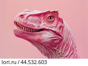 Pink dinosaur head on pastel background. Стоковое AI-изображение, AI-художник Иван Рябоконь / Фотобанк Лори