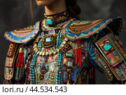 Traditional ethnic embroidery and beadwork on costume. Стоковое AI-изображение, AI-художник Иван Рябоконь / Фотобанк Лори