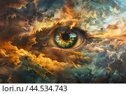 Visionary skies, majestic eye amidst celestial clouds. Стоковое AI-изображение, AI-художник Иван Рябоконь / Фотобанк Лори