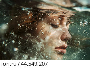 Serene underwater portrait of a young woman. Стоковое AI-изображение, AI-художник Иван Рябоконь / Фотобанк Лори