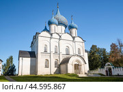 The medieval Cathedral of the Nativity of the Blessed Virgin Mary (1225) in the Suzdal Kremlin on a sunny September day. Vladimir region, Golden Ring of Russia. Стоковое фото, фотограф Виктор Карасев / Фотобанк Лори