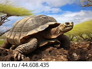 Galapagos Giant Tortoise in the wild. Стоковое AI-изображение, AI-художник Veniamin Kraskov / Фотобанк Лори