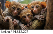 Group of Philippine tarsiers Carlito syrichta. Стоковое AI-изображение, AI-художник Veniamin Kraskov / Фотобанк Лори