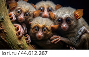 Group of Philippine tarsiers Carlito syrichta. Стоковое AI-изображение, AI-художник Veniamin Kraskov / Фотобанк Лори