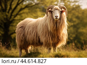Long-haired sheep in the wild. Стоковое AI-изображение, AI-художник Veniamin Kraskov / Фотобанк Лори