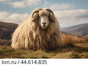 Long-haired sheep in the wild. Стоковое AI-изображение, AI-художник Veniamin Kraskov / Фотобанк Лори
