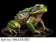 Beautiful green toad closeup. Стоковое AI-изображение, AI-художник Veniamin Kraskov / Фотобанк Лори