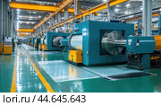 Automated industrial line producing composite materials in a factory. Стоковое AI-изображение, AI-художник Юрий Поздников / Фотобанк Лори