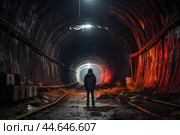 Cryptic Tunnel underground man dark. Generate Ai. Стоковое AI-изображение, AI-художник Иван Рябоконь / Фотобанк Лори