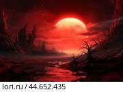 Red planet landscape with eerie terrain. Стоковое AI-изображение, AI-художник Иван Рябоконь / Фотобанк Лори
