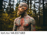 Rugged Tattooed tribe man. Generate Ai. Стоковое AI-изображение, AI-художник Иван Рябоконь / Фотобанк Лори