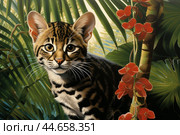 Vibrant Tropical wild cat. Generate Ai. Стоковое AI-изображение, AI-художник Иван Рябоконь / Фотобанк Лори