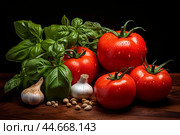 Pungent Tomato garlic basil. Generate Ai. Стоковое AI-изображение, AI-художник Иван Рябоконь / Фотобанк Лори