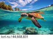 Leisurely Turtle swim sea. Generate Ai. Стоковое AI-изображение, AI-художник Иван Рябоконь / Фотобанк Лори