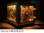 Vintage style safe with intricate gears and glowing light. Стоковое AI-изображение, AI-художник Иван Рябоконь / Фотобанк Лори