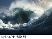 Surging Tsunami wave. Generate Ai. Стоковое AI-изображение, AI-художник Иван Рябоконь / Фотобанк Лори