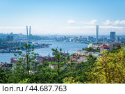 Vladivostok, Primorsky region - 9 September 2024: landscape view of Zolotoy bay, view from Nagorny park. Редакционное фото, фотограф Татьяна Терехина / Фотобанк Лори