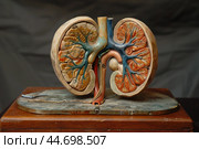 Anatomical model of human kidney showing internal structure. Стоковое AI-изображение, AI-художник Иван Рябоконь / Фотобанк Лори