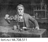 Thomas Alva Edison, 1847 - 1931, American inventor and entrepreneur, illustration from Plutarch of the 19 century, St. Petersburg, Russia, 1902-1903. Стоковое фото, фотограф Константин Тимофеев / Фотобанк Лори