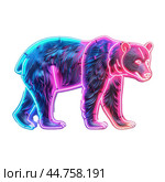 Neon glowing bear on transparent background. Стоковое AI-изображение, AI-художник Иван Рябоконь / Фотобанк Лори