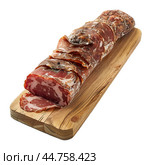 Sliced capocollo on wooden board. Стоковое AI-изображение, AI-художник Иван Рябоконь / Фотобанк Лори