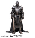 Medieval knight in full armor. Стоковое AI-изображение, AI-художник Иван Рябоконь / Фотобанк Лори