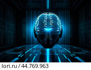 The concept of high technology development, artificial intelligence, super brain, robotics development,The concept of high technology development, artificial intelligence, super brain, robotics development,The concept of high technology development, artificial intelligence, super brain, robotics development,Концепция развития высоких технологий,исскуственный интелект,супер мозг,развитие робототехники. Стоковое AI-изображение, AI-художник Миронов Павел / Фотобанк Лори