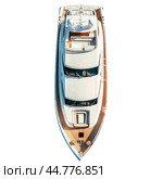 Luxury white motor yacht isolated on white background. Стоковое AI-изображение, AI-художник Иван Рябоконь / Фотобанк Лори