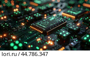 Circuit board. Technology background. Central Computer Processors CPU concept. Motherboard digital chip. Tech science background. Integrated communication processor. Стоковое AI-изображение, AI-художник Ирина Михайличенко / Фотобанк Лори