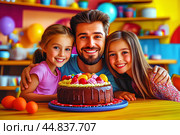 Папины дочки, семейный праздник. Стоковое AI-изображение, AI-художник Щеголева Ольга / Фотобанк Лори