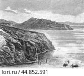 Lake Titicaca on a plateau in Peru, illustration from The People's Encyclopedia, Moscow. Russia, 1911. Стоковое фото, фотограф Константин Тимофеев / Фотобанк Лори