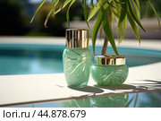 The lotion has a creamy texture, evenly distributed, showing its smooth and creamy consistency at the edge of the pool. Стоковое AI-изображение, AI-художник Ярославский Максим / Фотобанк Лори