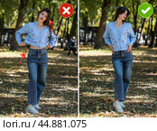 Common mistakes in female posing and how to avoid them. Photo poses. Стоковое фото, фотограф Андрей Аркуша / Фотобанк Лори