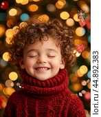 Little kid make a wish on Christmas Eve. Festive New Year atmosphere. Стоковое AI-изображение, AI-художник Сергей Елизарьев / Фотобанк Лори