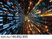 Information superhighway, digital data flowing through cyberspace at warp speed. Стоковое AI-изображение, AI-художник Иван Рябоконь / Фотобанк Лори