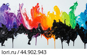 Vibrant abstract painting featuring a spectrum of colors with flowing textures and dynamic brushwork against a white background. Стоковое AI-изображение, AI-художник Сергей Толмачёв / Фотобанк Лори