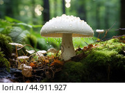 Mushroom Amanita closeup. Стоковое AI-изображение, AI-художник Veniamin Kraskov / Фотобанк Лори