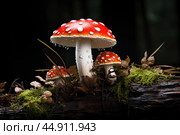 Mushroom Amanita closeup. Стоковое AI-изображение, AI-художник Veniamin Kraskov / Фотобанк Лори